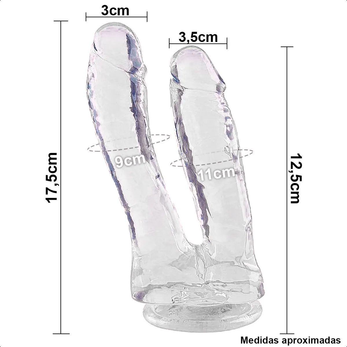 Dildo Duplo Realístico Transparente Flexível 17,3x3,5cm - Imagem 4